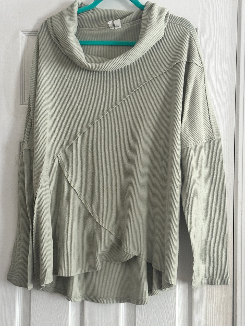 Cato Ribbed Cowl Neck Sweater - Light Sage